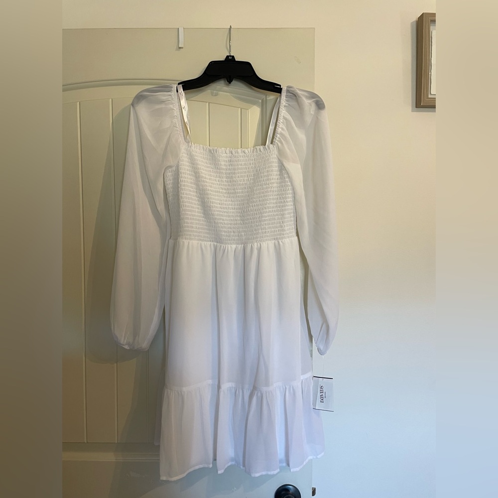 David's Bridal White Long Sleeve Dress